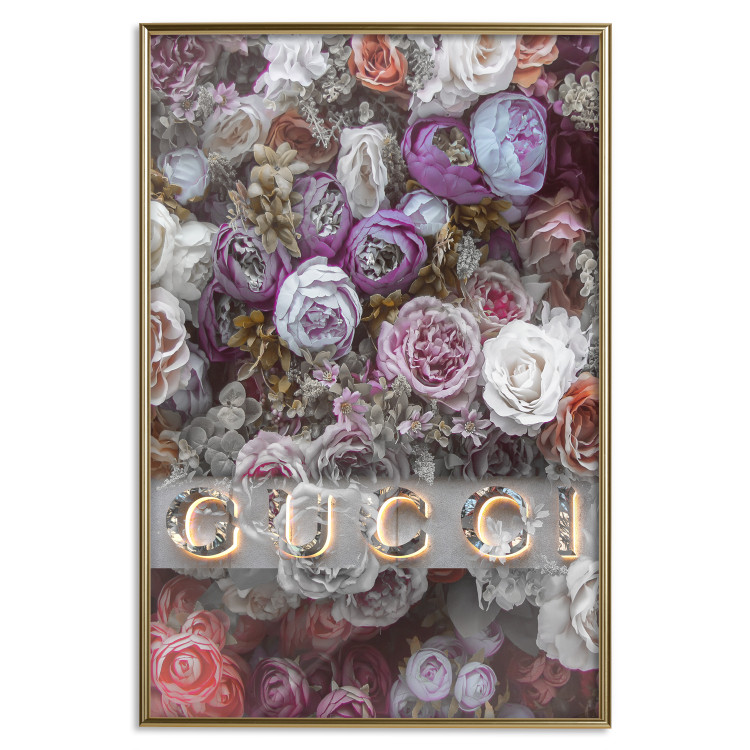 Wall Poster Gucci and Roses - composition of colorful flowers and luxury brand name 131797 additionalImage 21
