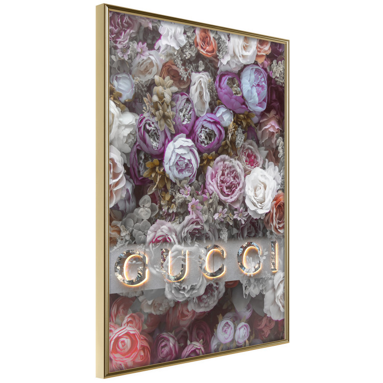 Wall Poster Gucci and Roses - composition of colorful flowers and luxury brand name 131797 additionalImage 14