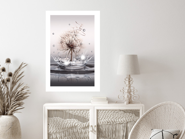 Wall Poster Wind Drops - dandelion in water creating ripples on a light background 132197 additionalImage 3