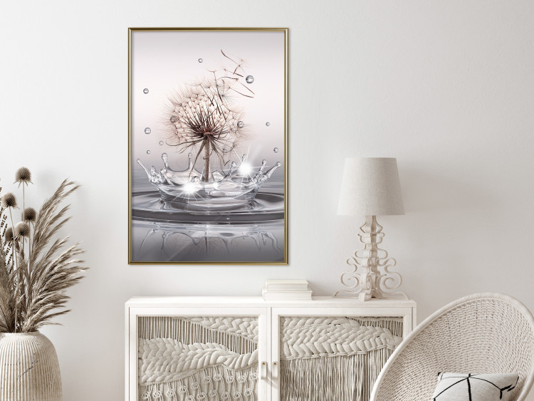 Wall Poster Wind Drops - dandelion in water creating ripples on a light background 132197 additionalImage 7