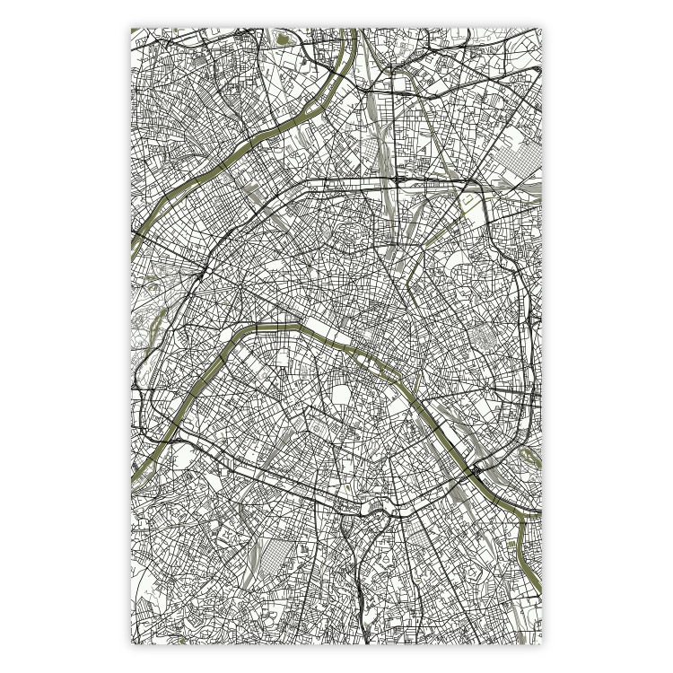 Wall Poster Parisian Mosaic - black and white map of a large city depicted from a bird's-eye view 135097