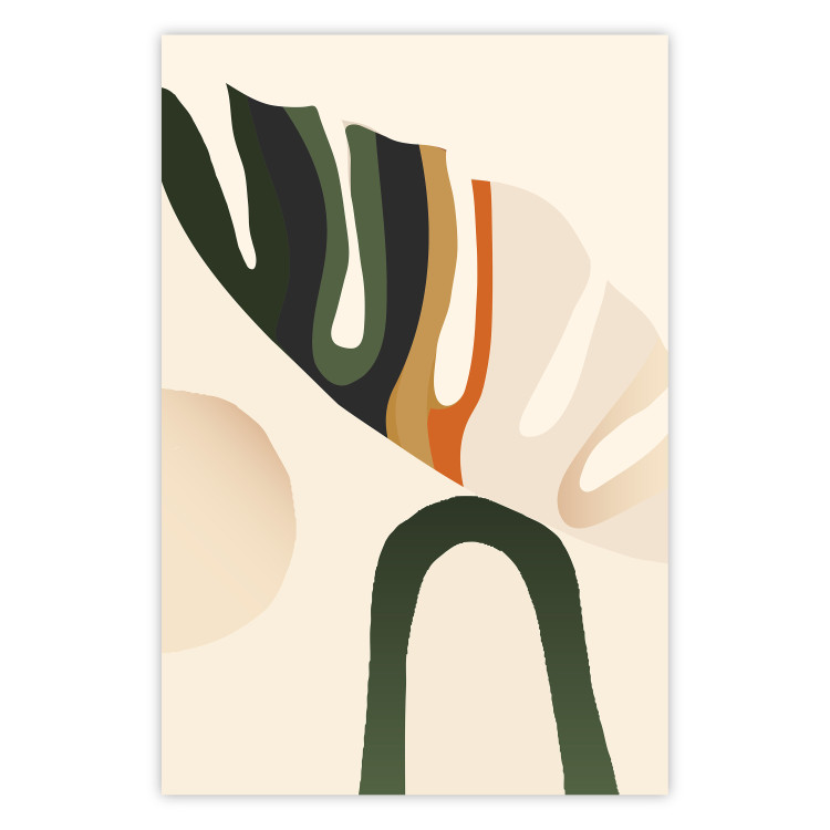 Wall Poster My Dream - simple boho-style abstraction with a leaf in warm colors 137497