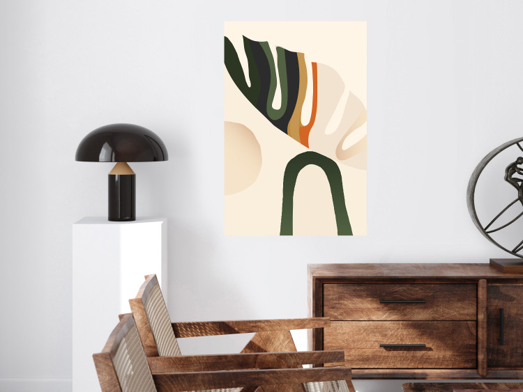 Wall Poster My Dream - simple boho-style abstraction with a leaf in warm colors 137497 additionalImage 23