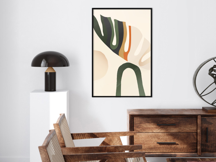 Wall Poster My Dream - simple boho-style abstraction with a leaf in warm colors 137497 additionalImage 5