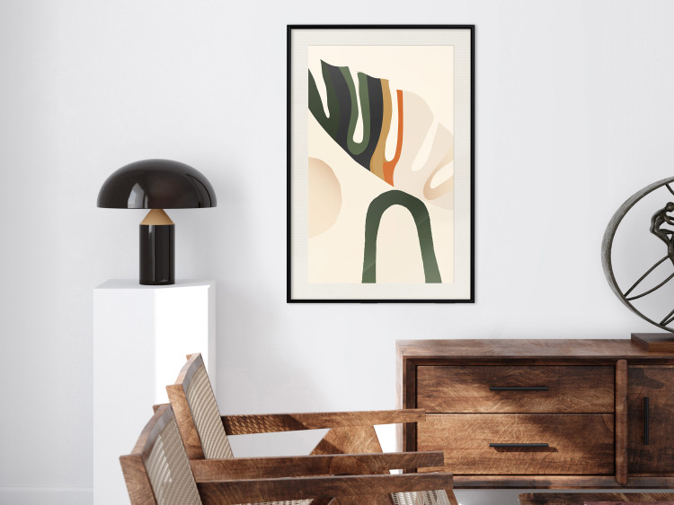 Wall Poster My Dream - simple boho-style abstraction with a leaf in warm colors 137497 additionalImage 25