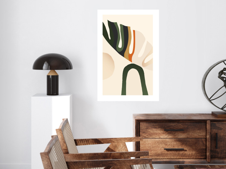 Wall Poster My Dream - simple boho-style abstraction with a leaf in warm colors 137497 additionalImage 4