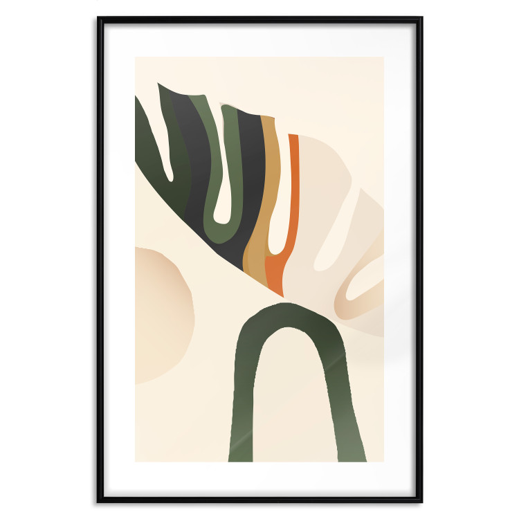 Wall Poster My Dream - simple boho-style abstraction with a leaf in warm colors 137497 additionalImage 17