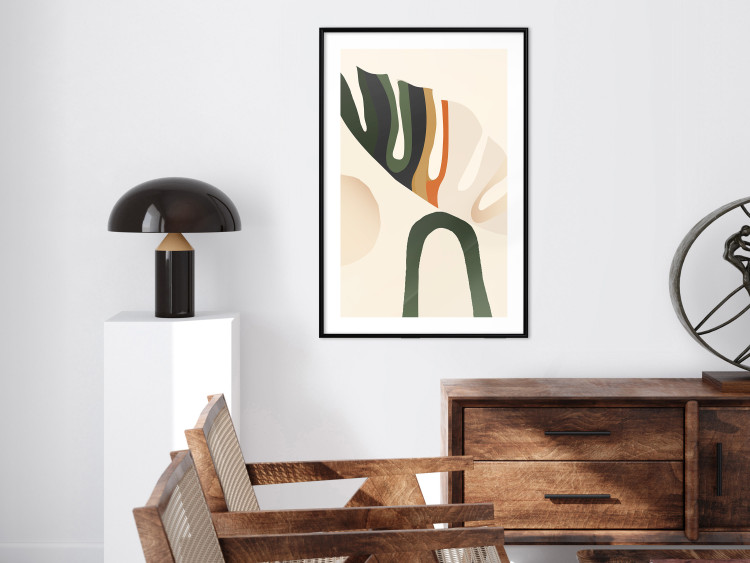 Wall Poster My Dream - simple boho-style abstraction with a leaf in warm colors 137497 additionalImage 2