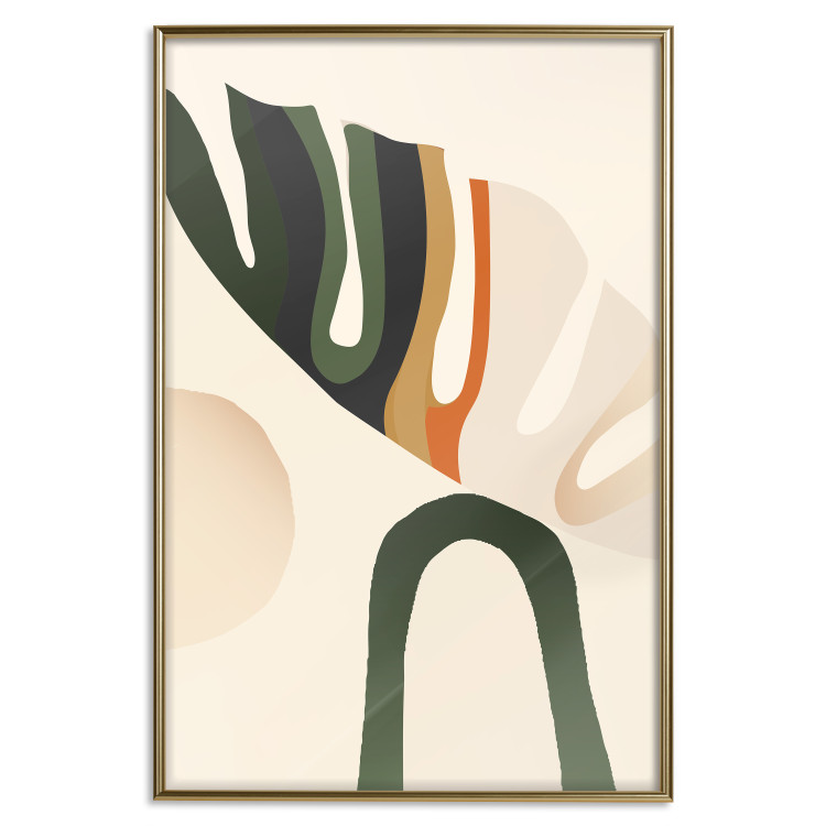 Wall Poster My Dream - simple boho-style abstraction with a leaf in warm colors 137497 additionalImage 18