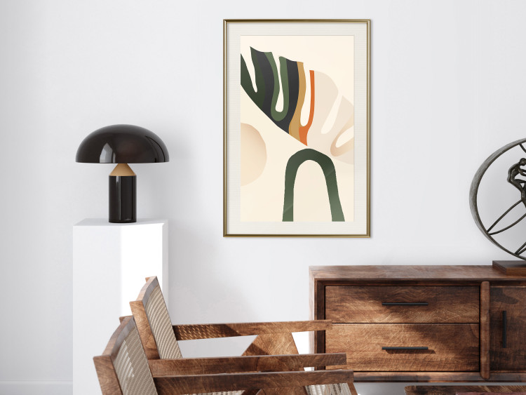 Wall Poster My Dream - simple boho-style abstraction with a leaf in warm colors 137497 additionalImage 24