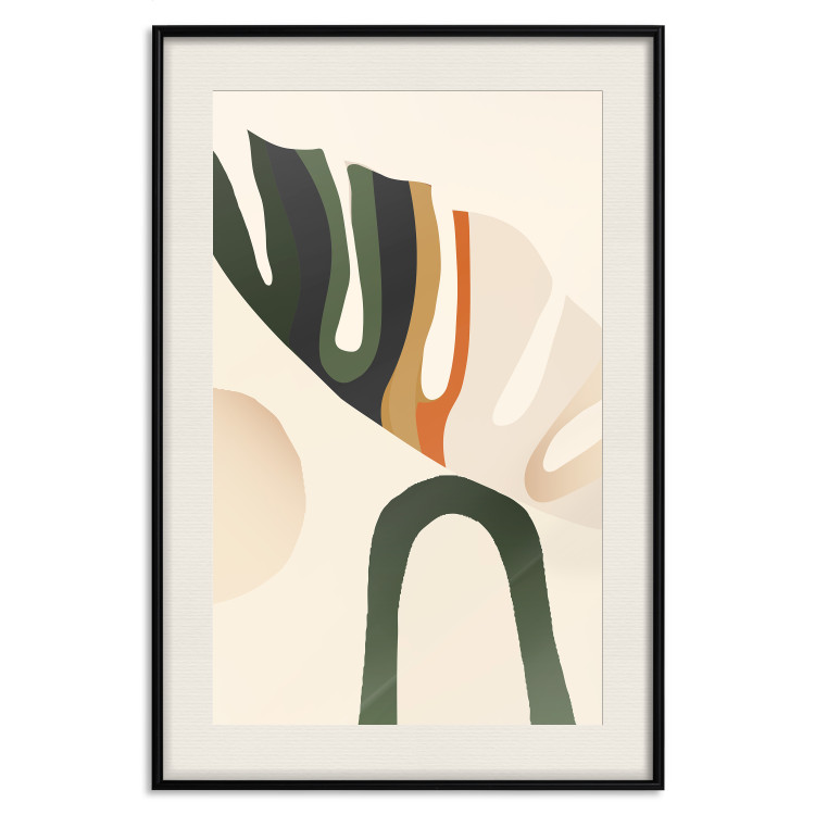 Wall Poster My Dream - simple boho-style abstraction with a leaf in warm colors 137497 additionalImage 15