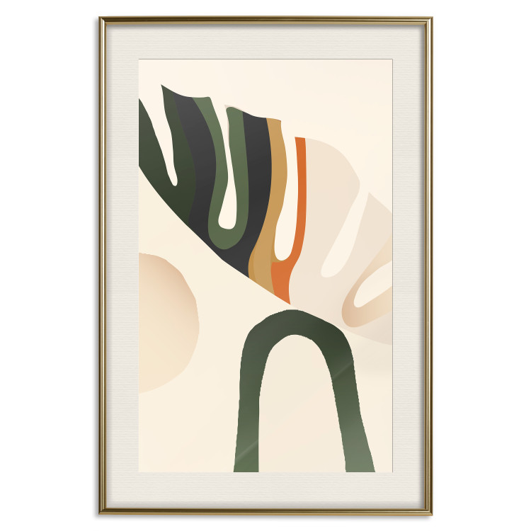 Wall Poster My Dream - simple boho-style abstraction with a leaf in warm colors 137497 additionalImage 14