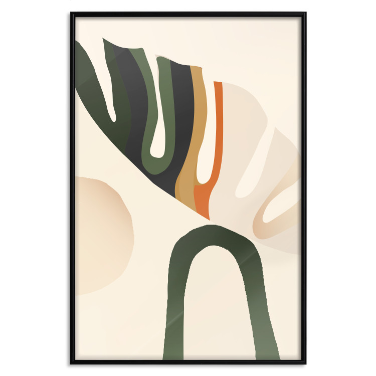 Wall Poster My Dream - simple boho-style abstraction with a leaf in warm colors 137497 additionalImage 15