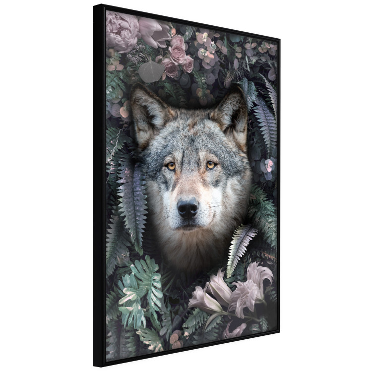 Wall Poster Wolf in Flowers - portrait of a wolf against a background of green plants and flowers 138697 additionalImage 8