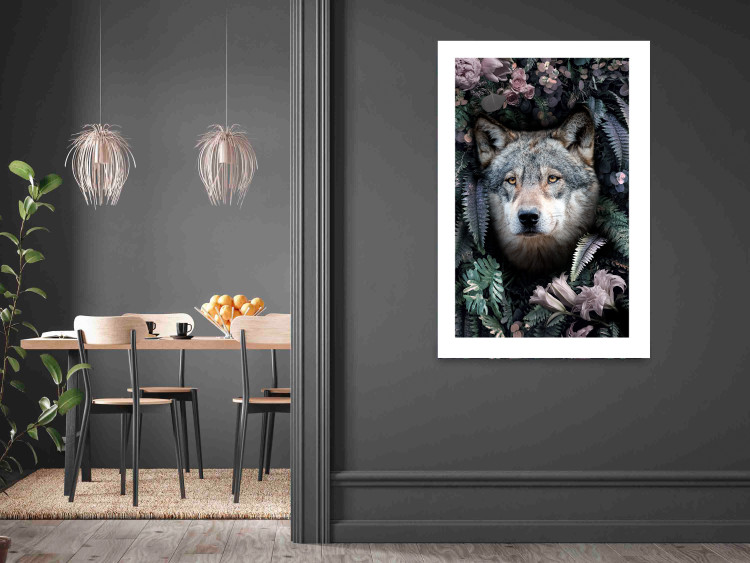 Wall Poster Wolf in Flowers - portrait of a wolf against a background of green plants and flowers 138697 additionalImage 12