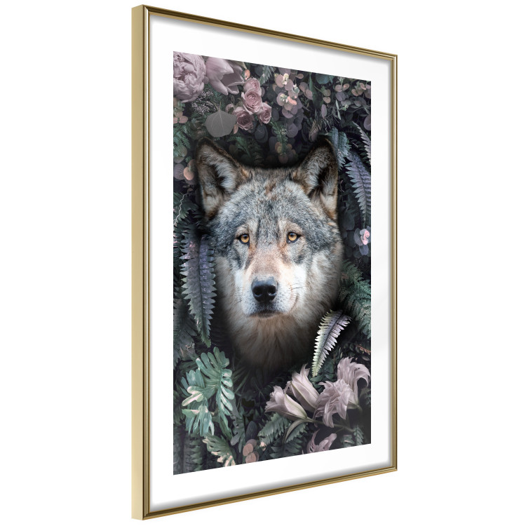 Wall Poster Wolf in Flowers - portrait of a wolf against a background of green plants and flowers 138697 additionalImage 11
