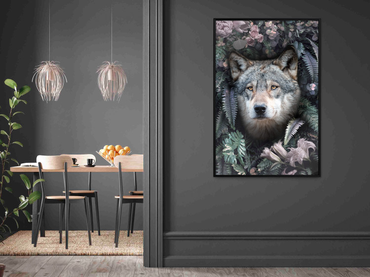Wall Poster Wolf in Flowers - portrait of a wolf against a background of green plants and flowers 138697 additionalImage 5