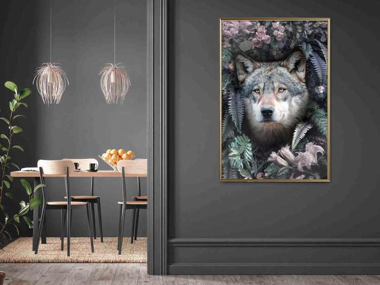Wall Poster Wolf in Flowers - portrait of a wolf against a background of green plants and flowers 138697 additionalImage 20