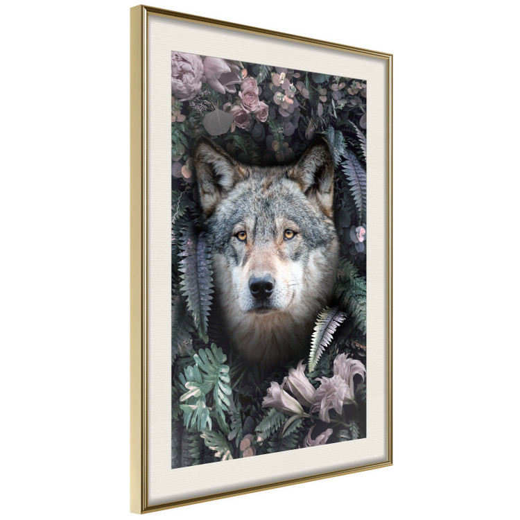 Wall Poster Wolf in Flowers - portrait of a wolf against a background of green plants and flowers 138697 additionalImage 7