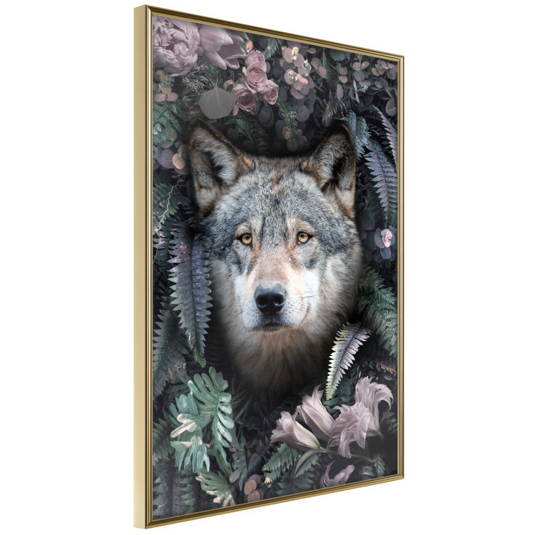 Wall Poster Wolf in Flowers - portrait of a wolf against a background of green plants and flowers 138697 additionalImage 7