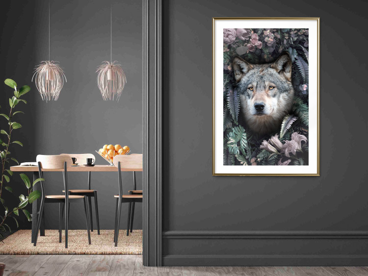 Wall Poster Wolf in Flowers - portrait of a wolf against a background of green plants and flowers 138697 additionalImage 9
