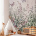 Wall Mural Winged meadow - landscape with plants and butterflies in shades of pink 143497 additionalThumb 2