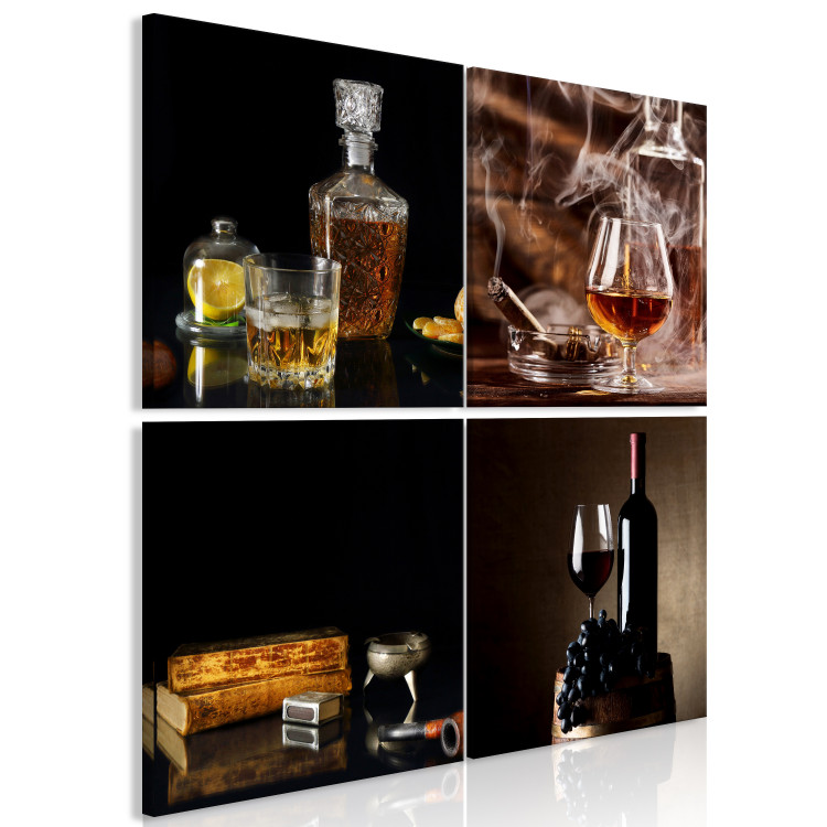 Canvas Luxurious Alcoholic Drinks - Glasses, Bottles and Cigars in a Bar Atmosphere 145497 additionalImage 2
