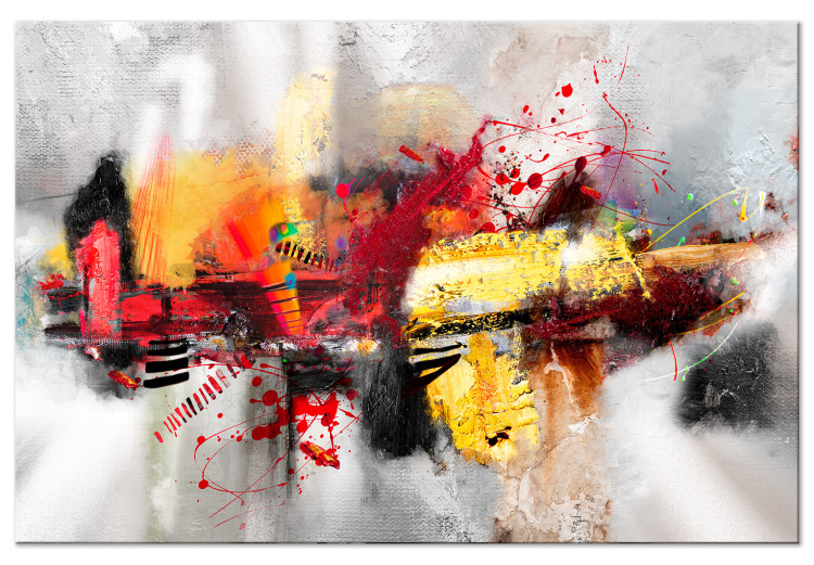 Canvas Colorful Abstraction - Shapes with Expressive Paintings on a Gray Background 146597