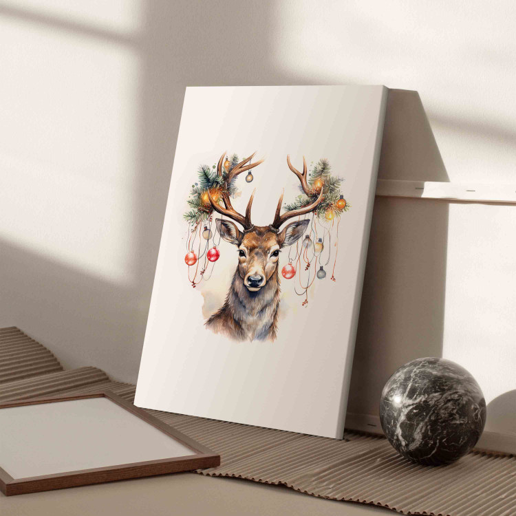 Canvas Print Christmas Guest - Watercolor Illustration of a Deer With Decorated Antlers 151697 additionalImage 11