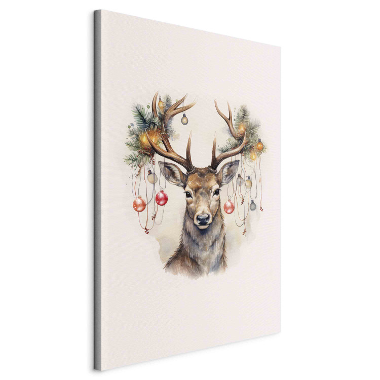 Canvas Print Christmas Guest - Watercolor Illustration of a Deer With Decorated Antlers 151697 additionalImage 2