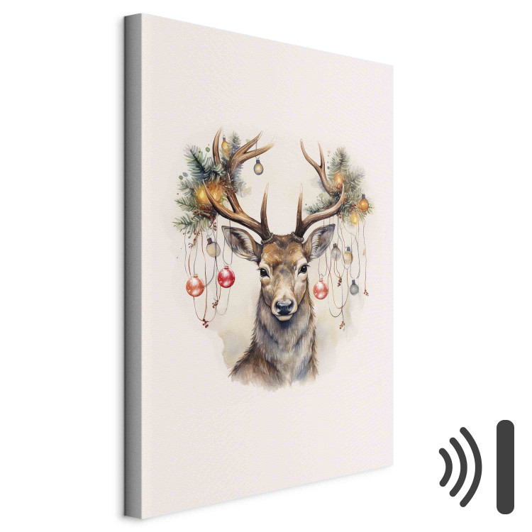Canvas Print Christmas Guest - Watercolor Illustration of a Deer With Decorated Antlers 151697 additionalImage 8