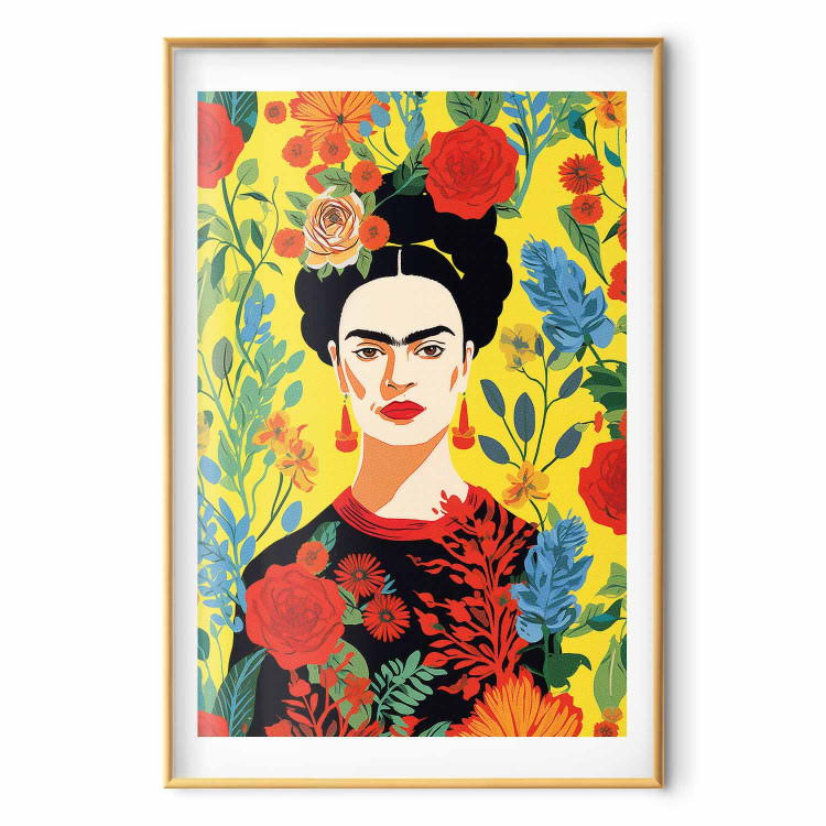 Poster Frida Kahlo - Geometric Portrait on Yellow Floral Background 152197 additionalImage 18