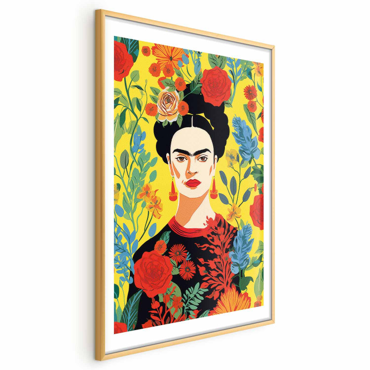 Poster Frida Kahlo - Geometric Portrait on Yellow Floral Background 152197 additionalImage 21