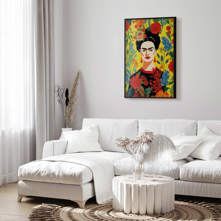 Poster Frida Kahlo - Geometric Portrait on Yellow Floral Background 152197 additionalImage 3