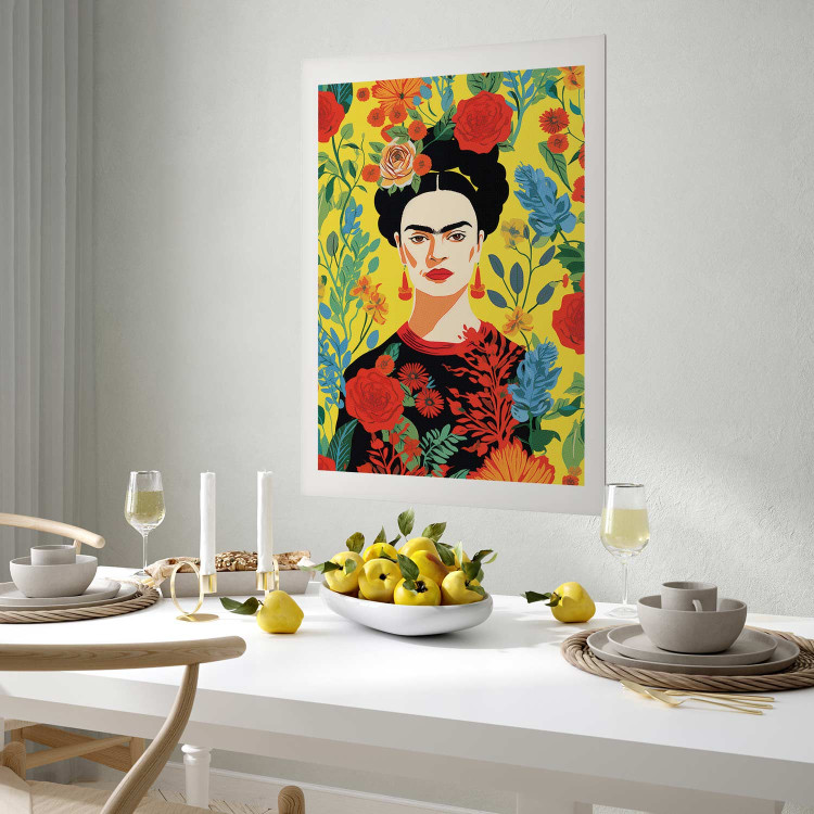 Poster Frida Kahlo - Geometric Portrait on Yellow Floral Background 152197 additionalImage 28