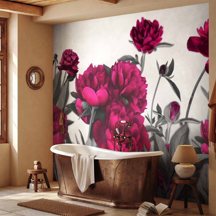 Wall Mural Lush Meadow - Blooming Flowers in Vibrant Colours on a Solid Background 60497 additionalImage 8