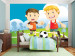 Wall Mural Football Players - Boys playing soccer on a green field for children 61197
