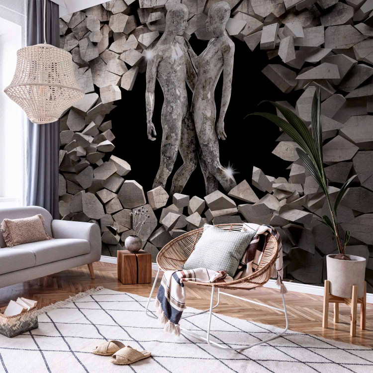 Wall Mural Love made of stone - shiny silhouettes surrounded by sharp elements 62297