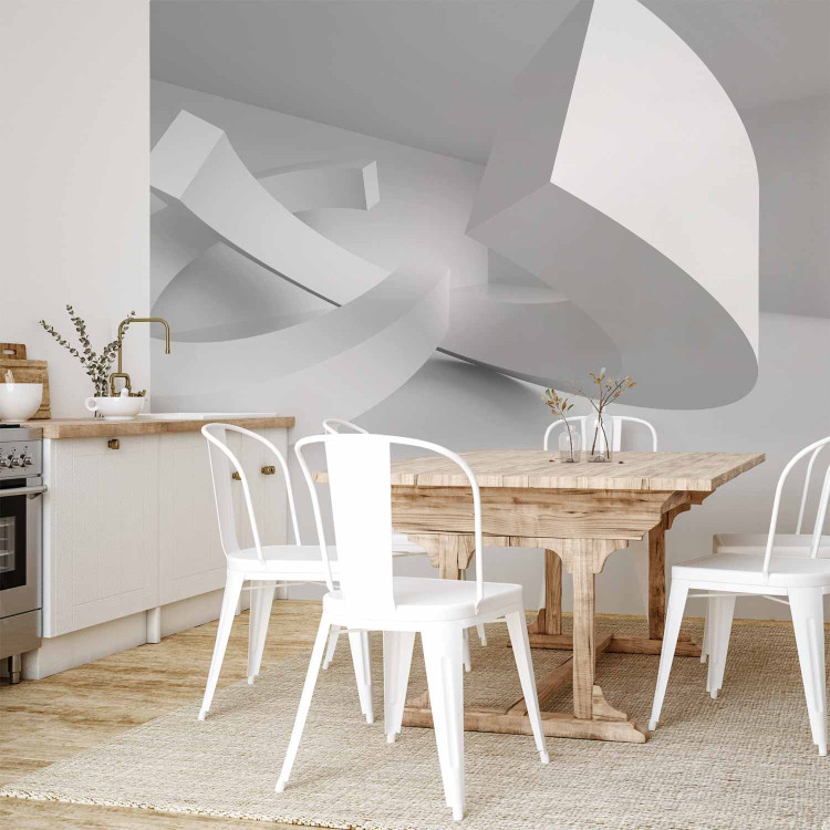 Photo Wallpaper White duo - geometric abstraction with spatial semi-circles 88797 additionalImage 7