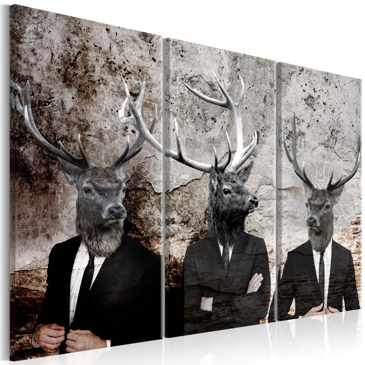 Canvas Deer in Black (3-piece) - Horned Figures in Street Art Vibe 106108 additionalImage 2