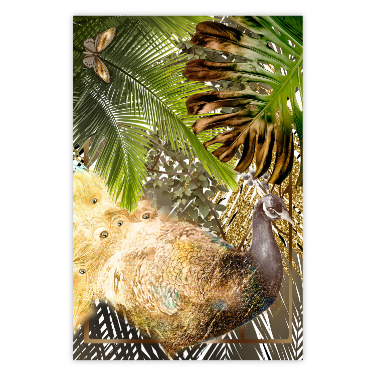 Poster Golden Peacock - composition with an elegant bird among tropical leaves 116408