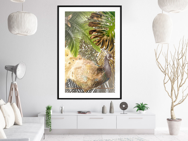 Poster Golden Peacock - composition with an elegant bird among tropical leaves 116408 additionalImage 8