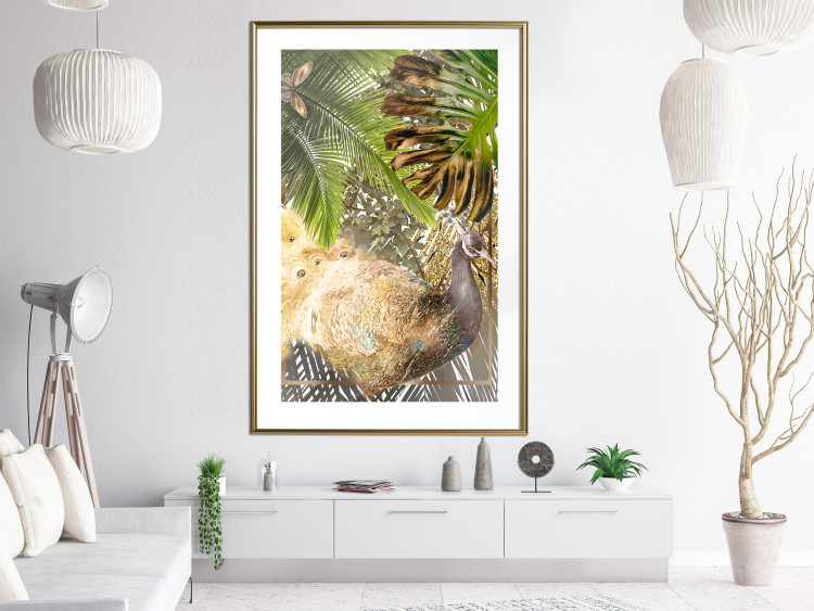 Poster Golden Peacock - composition with an elegant bird among tropical leaves 116408 additionalImage 13