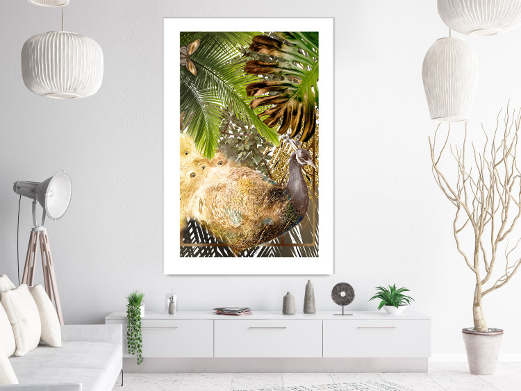 Poster Golden Peacock - composition with an elegant bird among tropical leaves 116408 additionalImage 6