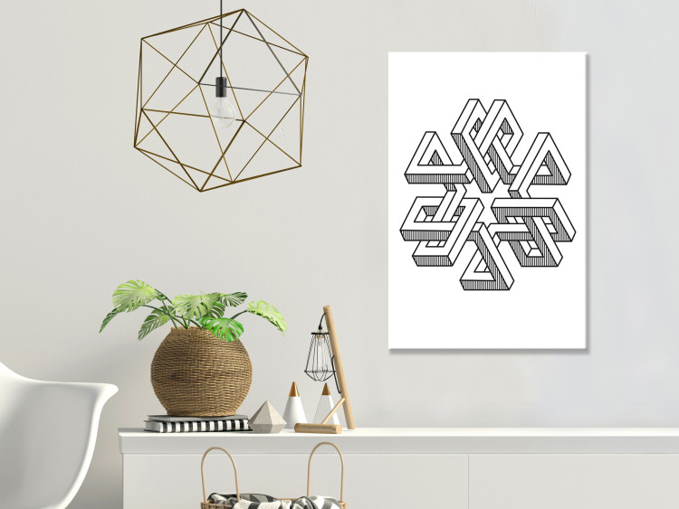 Canvas Art Print Geometric maze - black and white abstraction with 3D effect 117508 additionalImage 3