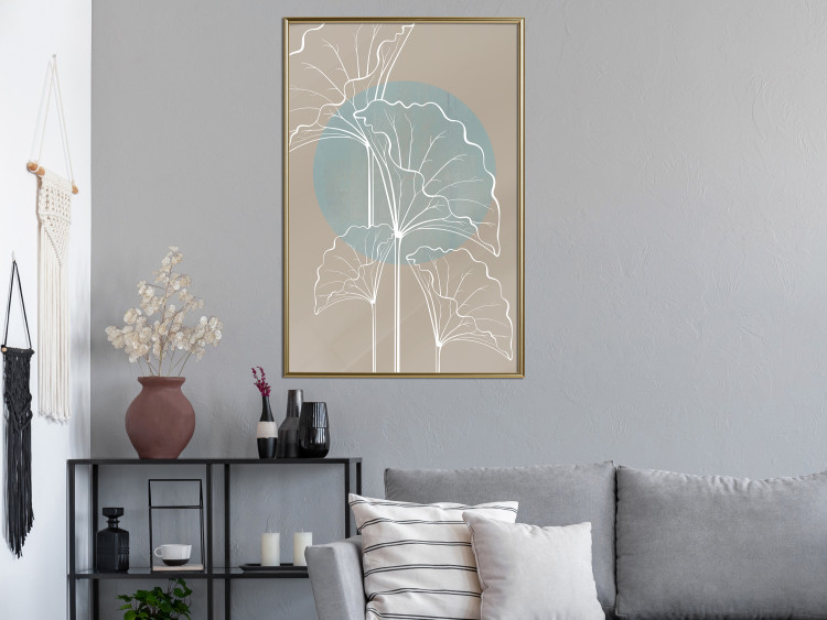 Wall Poster Breath of Nature - abstraction with delicate white flowers on a background of a circle and beige 117908 additionalImage 12