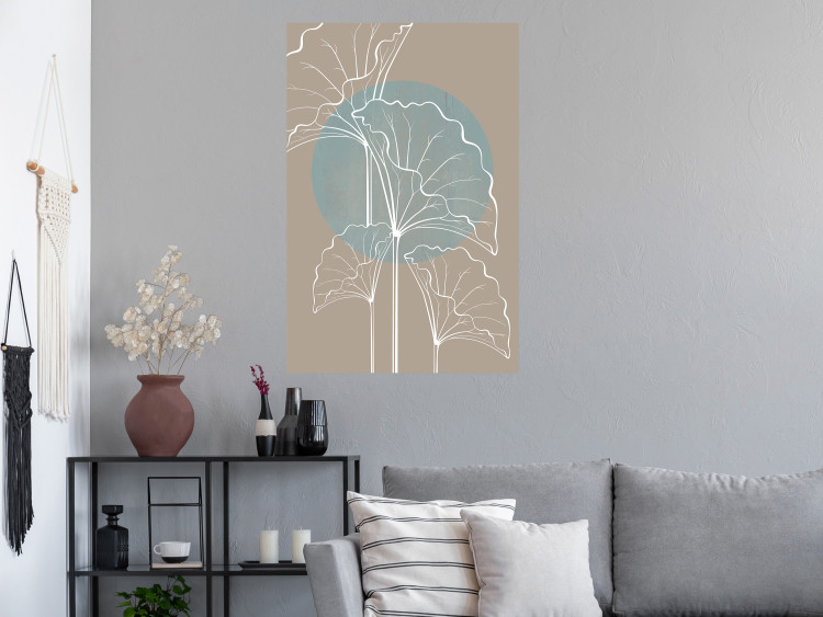 Wall Poster Breath of Nature - abstraction with delicate white flowers on a background of a circle and beige 117908 additionalImage 17