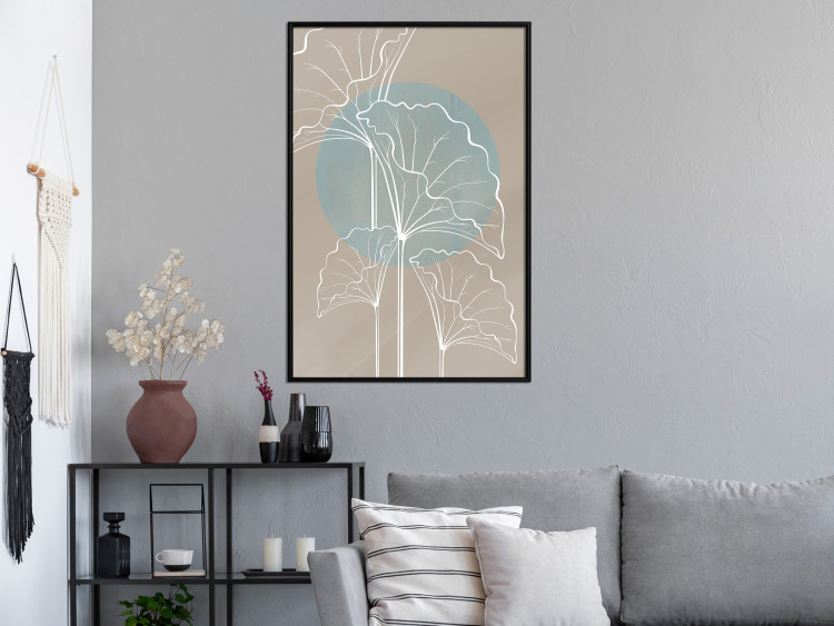 Wall Poster Breath of Nature - abstraction with delicate white flowers on a background of a circle and beige 117908 additionalImage 2