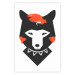 Poster Polite Fox - animal in a black warrior costume on a white background 122908