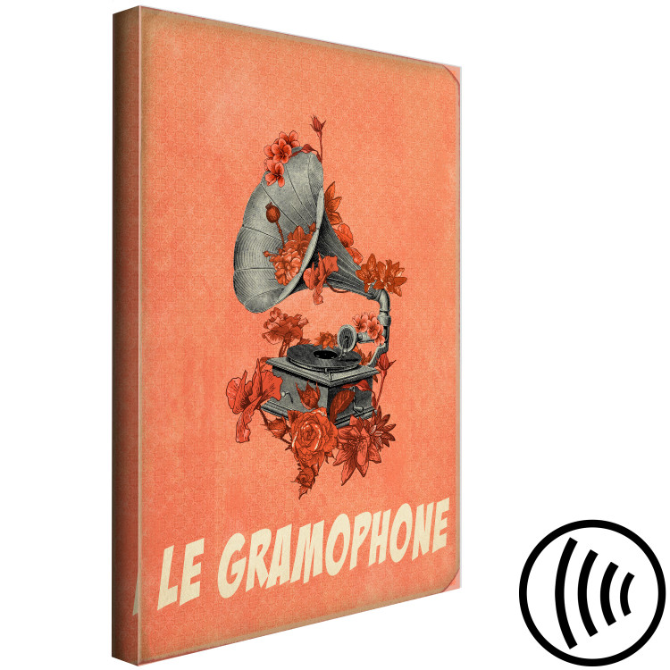 Canvas Art Print Grey gramophone with flowers - musical theme with a French inscription 123608 additionalImage 6